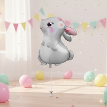 51x54 Cm Sevimli Tavşan Çiçek Desenli Folyo Balon - Doğum Günü Parti Dekorasyon Balonu Çok Renkli