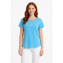 Neden Tekstil Kadın Basic & Baskılı Yuvarlak Yaka T-shirt - Mavi