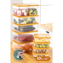 Vienev 10'lu Hava Kanallı Ayarlanabilir Sebze Ve Meyve Saklama Kabı 4x 1,15 Lt 2x 2,35-3,8-5 Lt Turuncu Turuncu