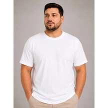 Barlashive Erkek Battal Big Size Basic Tişört Bisiklet Yaka Rahat Kalıp T-shirt - Beyaz Çok Renkli
