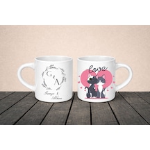 Kişiye Özel Baş Harf Ve İsimli & Kedi Figürlü Nescafe Fincanı Beyaz