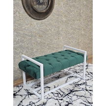 Zafir Beyaz Boyalı Metal 80 Cm Puf Bench - Antre Puf - Hol Bench - Puf - Oturak - Bench Yeşil