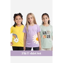 Fyk Kids Kız Çocuk 3'lü - Papatya-girls Baskılı Tişört Çok Renkli