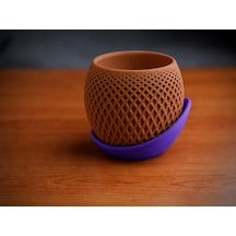 3d Baskı Küre Saksı - Kafes Dokulu İki Parçalı Dekoratif Saksı - Kahverengi-mor Çok Renkli