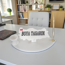 Doğal Beyaz Mermer Masa İsimlik Kalem Ve İğnelikli