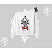 Kayık Yaka Sweatshirt Stay Humble Work Hard Enjoy Life Beyaz