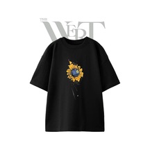 Thewert Starry Night Sunflower Tasarım Baskılı Ünisex Siyah Oversize T-shirt