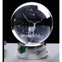 Işıklı Cam Gece Lambası Küre Kristal Renk Değiştiren Led Işıklı Dekoratif Hediyelik Geyik .