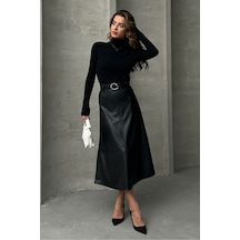 Verymoda Deri Kemerli Etek F1810 Siyah