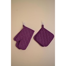 Rozet Tekstil Yanmaz Ve Isıya Dayanıklı Fırın Eldiveni Ve Tutacak 2 Eldiven, 2 Tutacak Mor 17 X 27 Genel