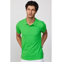 Tudors Erkek Slim Fit Dar Kesim %100 Pamuk Düz Pike Yeşil Polo Yaka Tişört-30515 Yeşil