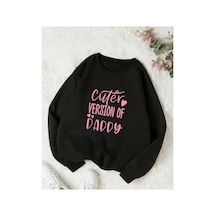 Herkesemoda Cuter Version Of Baskı Detaylı Bisiklet Yaka İçi Polarlı Sweatshirt Siyah
