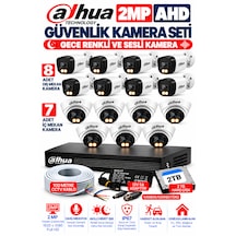 15'li 2mp Ahd Full Color Renkli Gece Görüş Sesli Kamera Seti 8 Dış - 7 İç Mekan Kamera