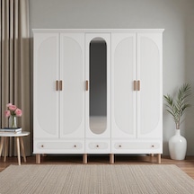 Comiet Sally 5 Kapaklı Aynalı Çekmeceli Mdf Gardırop Beyaz