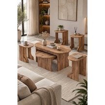 Sulorahome Orta Sehpa Ve Zigon Sehpa 5'li Set Kahverengi Açık Kahverengi