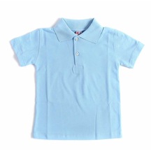 Mavi Kısa Kol Düz Yakalı 6-16 Yaş Çocuk Okul Lakos Tişört T-Shirt
