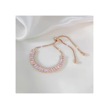 Baget Rose Gold Altın Renkli Zirkon Taşlı Asansörlü Şık Zarif Hediye Bileklik Beyaz