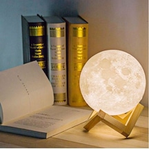 Dekoratif 3D Standlı Ay Gece Lambası Başucu Lambası ( Çap 15Cm ) Çok Renkli