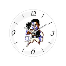 Muhammed Ali Boks Eldiven Çap 30cm Sessiz Akar Bombeli Gerçek Cam Duvar Saati Çok Renkli