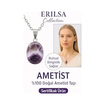 Erilsa Sertifikalı Aaa+ Oval Ametist Taşı Kolye - Gümüş Aparatlı Stresi Çok Renkli Erilsa Sertifikalı Aaa+ Oval Ametist Taşı Kolye - Gümüş Aparatlı Stresi Çok Renkli