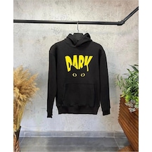 Startmore Siyah Oversize Kara Kedi Baskılı Kapüşonlu Pamuklu Unisex Sweatshirt Siyah