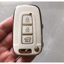 Hyundai İ30 İX35 Sonata Tucson Uyumlu Anahtar Koruma Kılıfı Beyaz - Gold