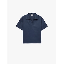 Koton Oversize Keten Ve Viskon Karışımlı Kısa Kollu Gömlek Lacivert 6skb60110tw
