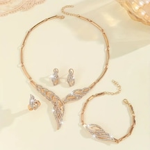 Yeni Collections, Trend Tam Takı Seti, Kolye, Küpe, Bileklik, Yüzük Altın Kaplama 18 Gp, Ahşap Gold