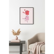 Doğal Ahşap Çerçeveli Retro Tablo - Sevimli Pop Art Cartoon Huhu2792