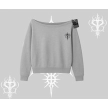 Startmore Paw Sitive Kedi Arka Baskılı Kayık Yaka Sweatshirt Gri