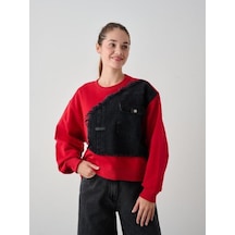 Kız Çocuk Mevsimlik Önü Denim Garni Cepli 3 İplik Sweatshirt-14773 Kırmızı Kız Çocuk Mevsimlik Önü Denim Garni Cepli 3 İplik Sweatshirt-14773 Kırmızı