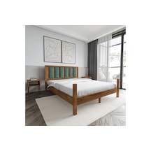 Orion Model Çağla Yeşili Puflu Başlıklı Ceviz Renk Çam Ahşap Karyola-85 90 x 200