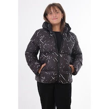 Kız Çocuk Çıkabilir Kapüşonlu Su Ve Rüzgar Geçirmez Cepli Kışlık Şişme Mont & Kaban & Parka-61 Siyah