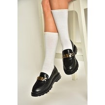 Fox Shoes T820515109 Siyah Makosen Kadın Ayakkabı Siyah-suni Deri Siyah