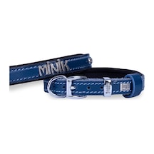 Doggie İsimlikli Deri Boyun Tasması M 1.5x25-30 CM Royal Mavi