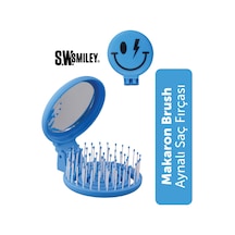 Beauty Makaron X Sw. Smiley Saç Fırçası - 3d Esnek, Aynalı, Çanta Boy - Compact Detangler Mavi