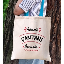 Bk Gift Kişiye Özel Kendin Tasarla Turkuaz Renkli Kulp Ve İç Cepli Kanvas Bez Çanta 35x40cm, Baskılı Omuz Çantası, Alışveriş Çantası, Plaj Çantası Haki