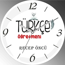 Kişiye Özel Türkçe Öğretmen Çap 30cm Sessiz Akar Bombeli Gerçek Cam Duvar Saati Çok Renkli