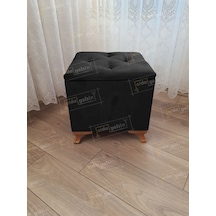 Lüks Sandıklı Tabure Puf 45 X 45 Cm Ceviz Ayak Siyah