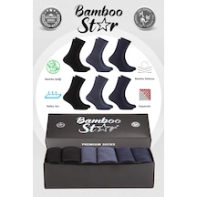 Bamboo Star Bambu Erkek Uzun Düz Dikişsiz 6'lı Premium Kutulu Asorti Çorap Siyah Lacivert Füme