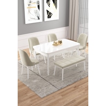 Vals Beyaz 80x132 Benchli Açılır Mutfak Masa Takımı 4 Sandalye Renk Krem