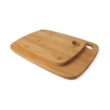 2'li Bambu Kesme Tahtası Dikdörtgen Özel Tasarım, Bambu Kesme Tahtası - Büyük 33x24x1cm Küçük 2 Doğal Bambu