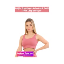 Fantazer Premium Göğüs Toparlayıcı Sarkma Önleyen Spor Günlük Kalın Askılı Pedli Fitilli Crop Büstiyer Pembe