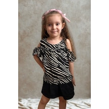 Omuz Detaylı Zebra Desenli Çocuk Bluz-2004 001