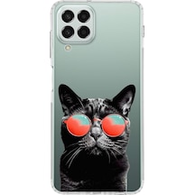 Samsung Galaxy M33 İle Uyumlu Kedi 3 Kamera Korumalı Şeffaf Kılıf Şeffaf