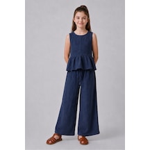 Angel&co. Girls Clothing Kız Çocuk Müslin Bluz Pantolon 2'li Takım Lacivert - 865558987 Lacivert