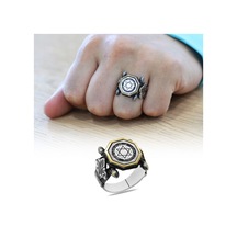 Otantik Tasarım Siyah Zirkon Taşlı"mühr-i Süleyman" İşlemeli 925 Ayar Gümüş Erkek Yüzük