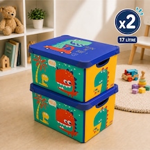 Style Box Dude Dekoratif Oyuncak Kutu Seti - 2x 17 Litre Gri Çok Renkli