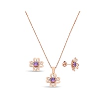 Argentum Concept 925 Ayar Gümüş Mor Taşlı Rose Çiçek Set - 67019002