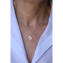 14 Ayar Altın S Harfli Kolye 1 Cm Genişlik - Kly34369
